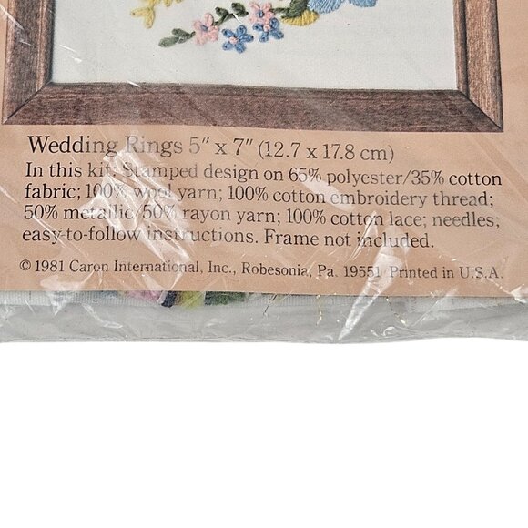 Caron Wedding Rings Stitchery Kit 6462 5 X 7 Embroidery Cotton Polyester Yarn - Picture 6 of 6